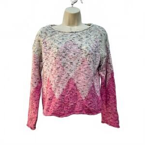 HATLEY Pink & Oatmeal Argyle Ombre Rolled Hem Sweater | Size Small